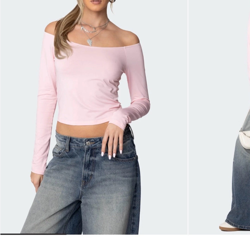 Edikted Pink Off-Shoulder Long Sleeve Top